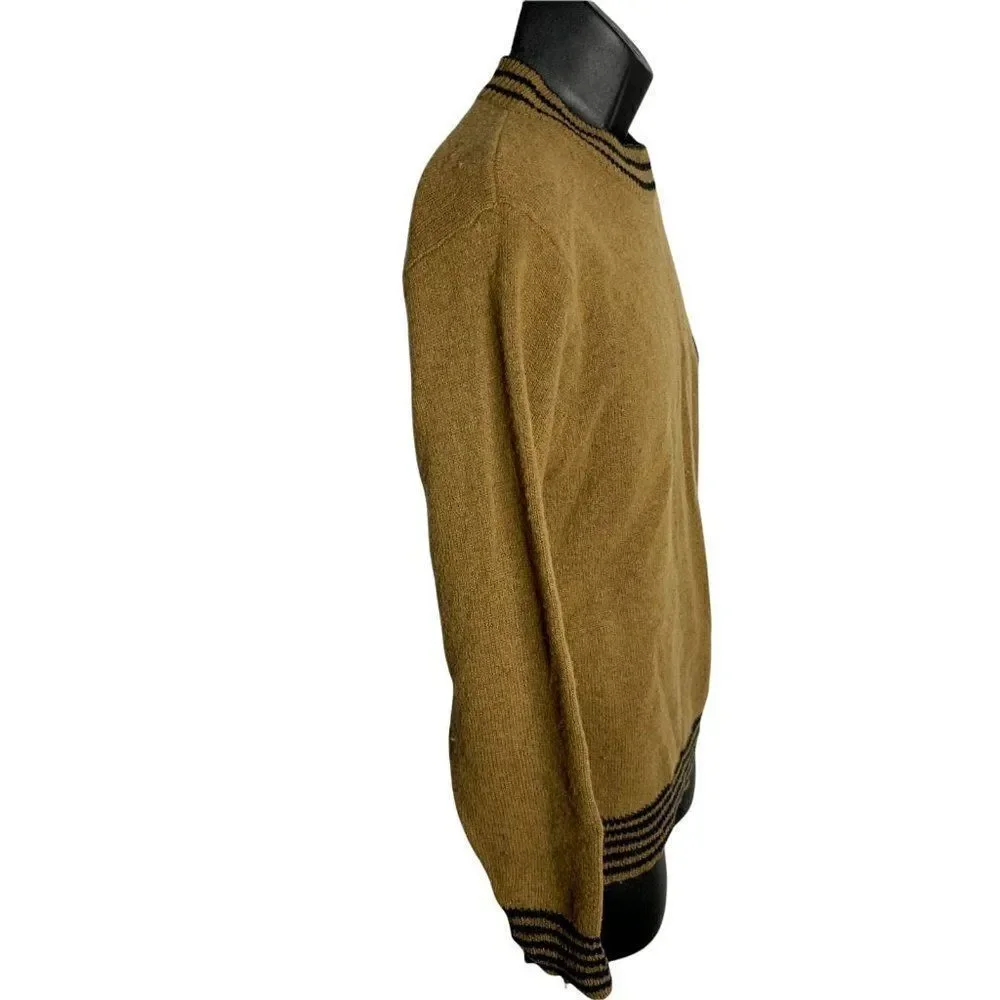 XY Corp Wool Pullover Sweater S Brown Long Sleeve Embroidered Patch High Neck